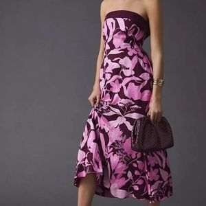 New Anthropologie Jo Faulkner Strapless Dress MIDI $190 SIZE 14 P Purple/Pink